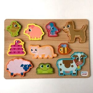 Wooden Board Puzzle Colorful Animals 10 Pieces for Kids Children Chuckle & Roar